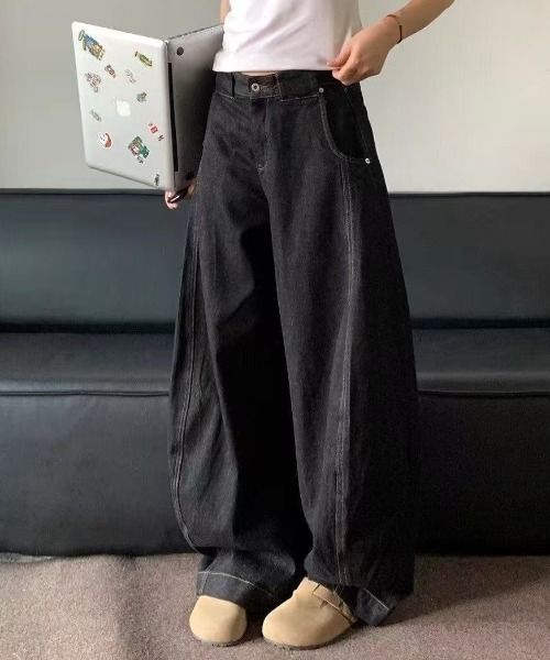 FreeZone（フリーゾーン）の「極太ワイドデニムパンツ（デニムパンツ・メンズ・ブラック・S/M/L）」の11枚目の写真