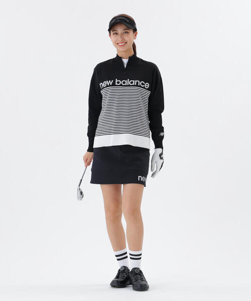 【ブラック】ロゴ×ボーダー ハーフジップ スタンドネック ニット プルオーバー (WOMENS) new balance golf】ロゴ×ボーダー ハーフジップ スタンドネック ニット