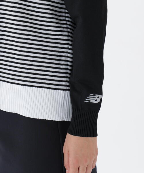 new balance golf】ロゴ×ボーダー ハーフジップ スタンドネック ニット