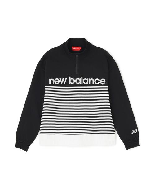 new balance golf】ロゴ×ボーダー ハーフジップ スタンドネック ニット