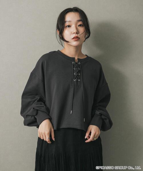 セール】PICASSOレースアップクロップドトップ（Tシャツ/カットソー