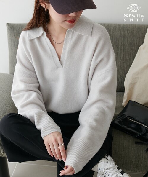 セール】【あたたか素材】ヤクブレンドスキッパープルオーバー（ニット
