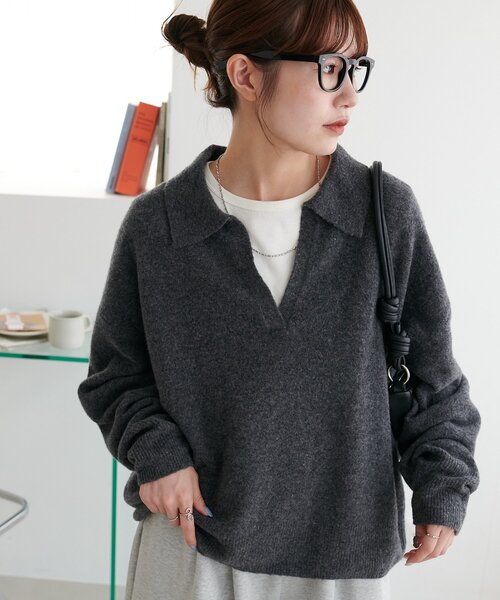 セール】【あたたか素材】ヤクブレンドスキッパープルオーバー（ニット