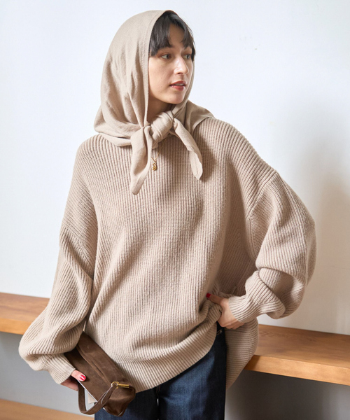 Rouge vif(ルージュヴィフ)の「【ストールセット】ポケット付片畦ニットプルオーバー(ニット/セーター・レディース・ブラウン/ベージュ/ブルー・フリー)」の3枚目の写真