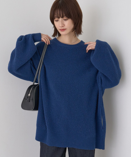 Rouge vif(ルージュヴィフ)の「【ストールセット】ポケット付片畦ニットプルオーバー(ニット/セーター・レディース・ブラウン/ベージュ/ブルー・フリー)」の1枚目の写真