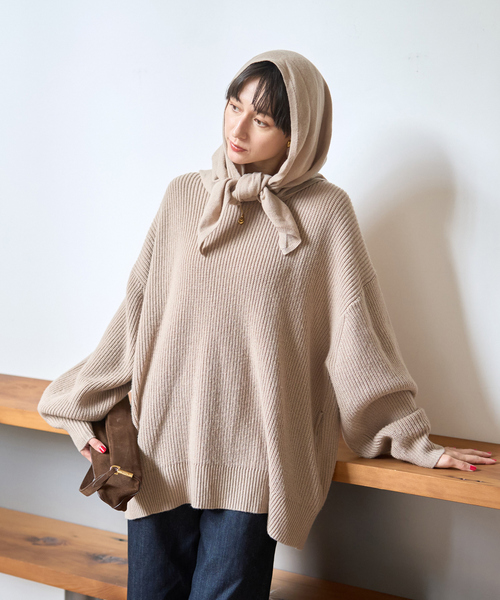 Rouge vif(ルージュヴィフ)の「【ストールセット】ポケット付片畦ニットプルオーバー(ニット/セーター・レディース・ブラウン/ベージュ/ブルー・フリー)」の4枚目の写真
