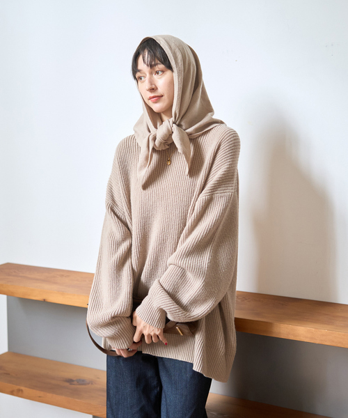 Rouge vif(ルージュヴィフ)の「【ストールセット】ポケット付片畦ニットプルオーバー(ニット/セーター・レディース・ブラウン/ベージュ/ブルー・フリー)」の5枚目の写真