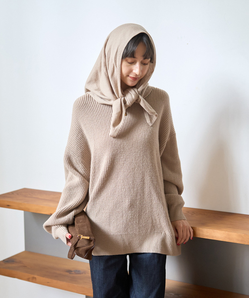 Rouge vif(ルージュヴィフ)の「【ストールセット】ポケット付片畦ニットプルオーバー(ニット/セーター・レディース・ブラウン/ベージュ/ブルー・フリー)」の6枚目の写真