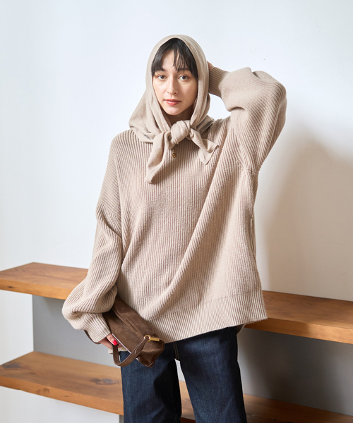 Rouge vif(ルージュヴィフ)の「【ストールセット】ポケット付片畦ニットプルオーバー(ニット/セーター・レディース・ブラウン/ベージュ/ブルー・フリー)」の7枚目の写真