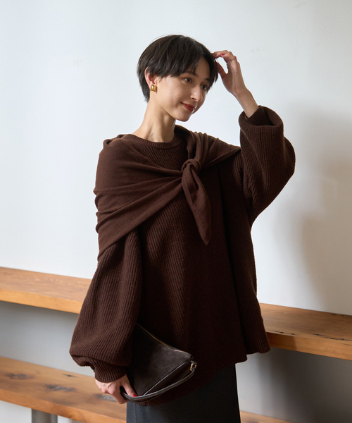 Rouge vif(ルージュヴィフ)の「【ストールセット】ポケット付片畦ニットプルオーバー(ニット/セーター・レディース・ブラウン/ベージュ/ブルー・フリー)」の8枚目の写真