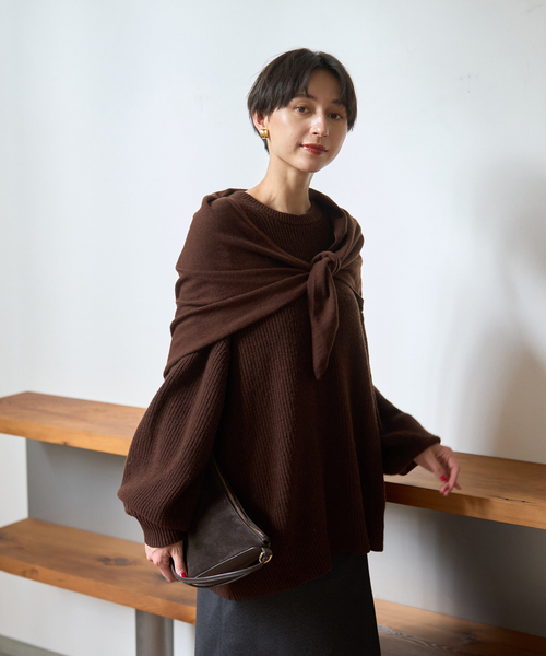 Rouge vif(ルージュヴィフ)の「【ストールセット】ポケット付片畦ニットプルオーバー(ニット/セーター・レディース・ブラウン/ベージュ/ブルー・フリー)」の9枚目の写真