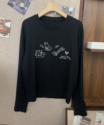 キャット刺繍ロングスリーブTシャツ