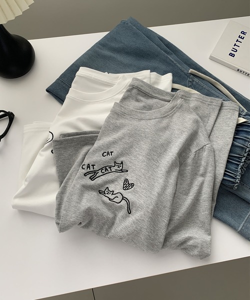 aimoha(アイモハ)の「キャット刺繍ロングスリーブTシャツ(Tシャツ/カットソー・レディース・ブラック/グレー/ホワイト・FREE)」の16枚目の写真