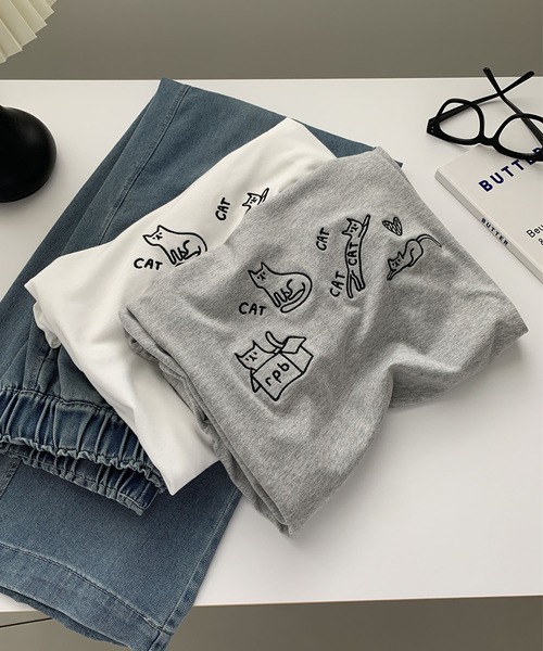 aimoha(アイモハ)の「キャット刺繍ロングスリーブTシャツ(Tシャツ/カットソー・レディース・ブラック/グレー/ホワイト・FREE)」の17枚目の写真