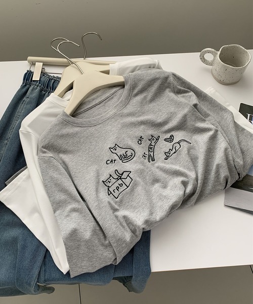 aimoha(アイモハ)の「キャット刺繍ロングスリーブTシャツ(Tシャツ/カットソー・レディース・ブラック/グレー/ホワイト・FREE)」の19枚目の写真