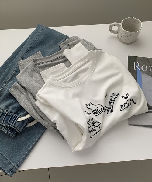 aimoha(アイモハ)の「キャット刺繍ロングスリーブTシャツ(Tシャツ/カットソー・レディース・ブラック/グレー/ホワイト・FREE)」の20枚目の写真
