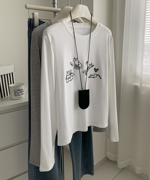 aimoha(アイモハ)の「キャット刺繍ロングスリーブTシャツ(Tシャツ/カットソー・レディース・ブラック/グレー/ホワイト・FREE)」の22枚目の写真