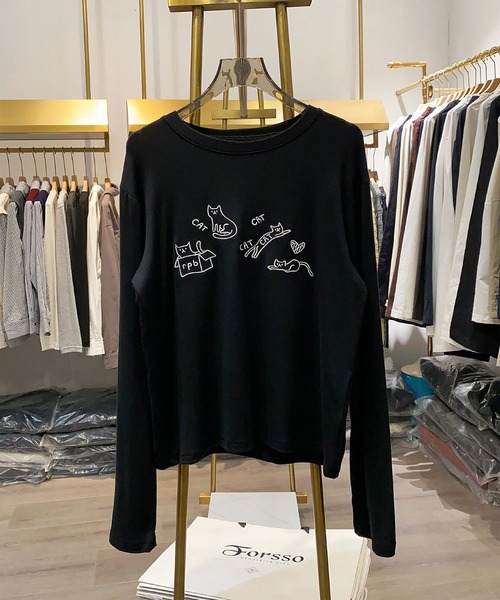 aimoha(アイモハ)の「キャット刺繍ロングスリーブTシャツ(Tシャツ/カットソー・レディース・ブラック/グレー/ホワイト・FREE)」の6枚目の写真