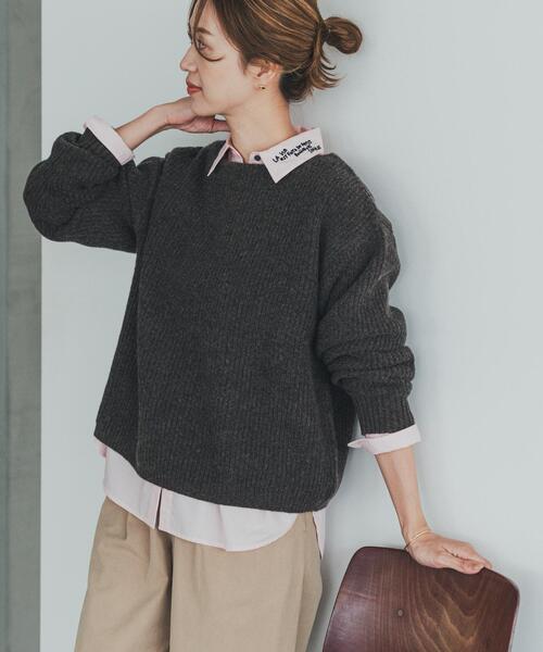 URBAN RESEARCH DOORS(アーバンリサーチドアーズ)の「ハミルトンウール畦ボートネックプルオーバー(ニット/セーター・レディース・ブラウン系その他/グレー系その他/イエロー・MEDIUM)」の2枚目の写真