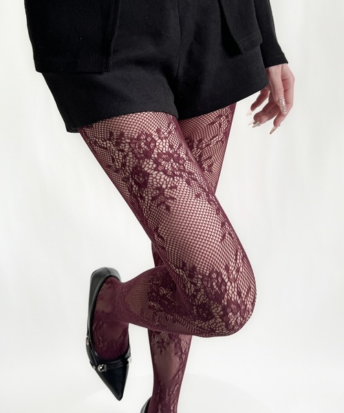 Nia(ニア)の「Nia(ニア)/フラワーレースタイツ ストッキング(タイツ/ストッキング・レディース・ブラウン/ホワイト/ブラック/ワイン・FREE)」の4枚目の写真