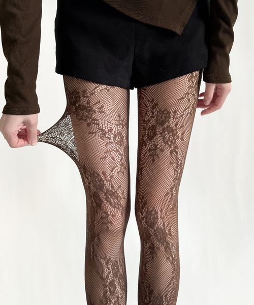 Nia(ニア)の「Nia(ニア)/フラワーレースタイツ ストッキング(タイツ/ストッキング・レディース・ブラウン/ホワイト/ブラック/ワイン・FREE)」の5枚目の写真