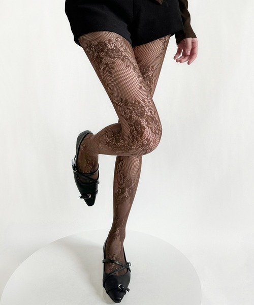 Nia(ニア)の「Nia(ニア)/フラワーレースタイツ ストッキング(タイツ/ストッキング・レディース・ブラウン/ホワイト/ブラック/ワイン・FREE)」の9枚目の写真