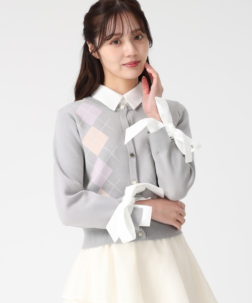 31 Sons de mode(トランテアン ソン ドゥ モード)の「2025秋冬新作 レイヤード襟アーガイルカーディガン(カーディガン/ボレロ・レディース・グレー/ブラウン/アイボリー・フリ-)」の3枚目の写真