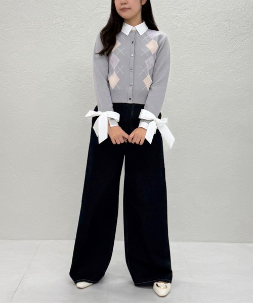 31 Sons de mode(トランテアン ソン ドゥ モード)の「2025秋冬新作 レイヤード襟アーガイルカーディガン(カーディガン/ボレロ・レディース・グレー/ブラウン/アイボリー・フリ-)」の18枚目の写真