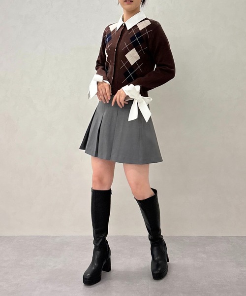 セール】2025秋冬新作 レイヤード襟アーガイルカーディガン