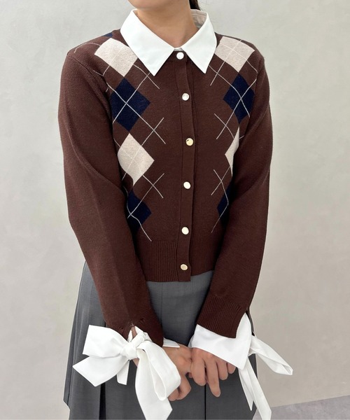 31 Sons de mode(トランテアン ソン ドゥ モード)の「2025秋冬新作 レイヤード襟アーガイルカーディガン(カーディガン/ボレロ・レディース・グレー/ブラウン/アイボリー・フリ-)」の13枚目の写真