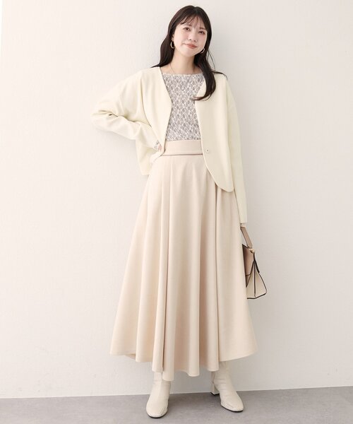 natural couture（ナチュラルクチュール）の「【WEB限定】ポンチスエードパイピングサーキュラースカート（スカート・レディース・ブラウン/チャコールグレー/アイボリー・FREE）」の6枚目の写真