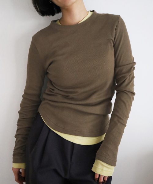 EMILY WEEK(エミリーウィーク)の「《追加》コットンカシミヤテレコクループルオーバー(Tシャツ/カットソー・レディース・ブラウン/オートミール/イエロー・FREE)」の2枚目の写真