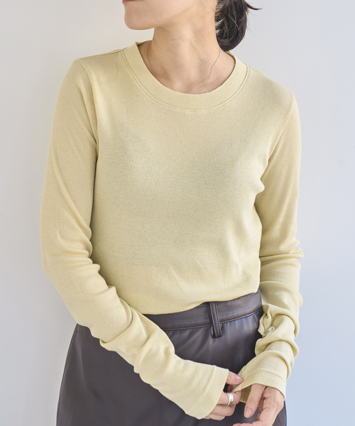 EMILY WEEK(エミリーウィーク)の「《追加》コットンカシミヤテレコクループルオーバー(Tシャツ/カットソー・レディース・ブラウン/オートミール/イエロー・FREE)」の3枚目の写真