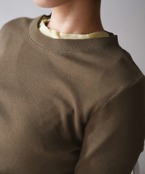 EMILY WEEK(エミリーウィーク)の「《追加》コットンカシミヤテレコクループルオーバー(Tシャツ/カットソー・レディース・ブラウン/オートミール/イエロー・FREE)」の5枚目の写真