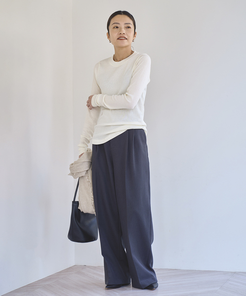 EMILY WEEK(エミリーウィーク)の「《追加》コットンカシミヤテレコクループルオーバー(Tシャツ/カットソー・レディース・ブラウン/オートミール/イエロー・FREE)」の6枚目の写真