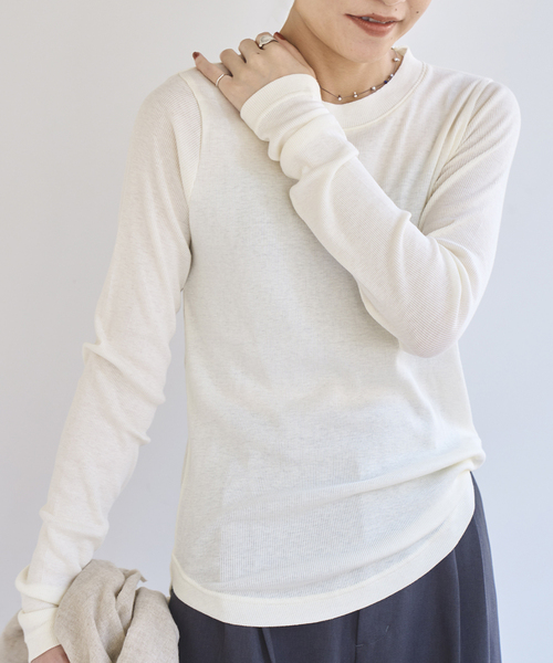 EMILY WEEK(エミリーウィーク)の「《追加》コットンカシミヤテレコクループルオーバー(Tシャツ/カットソー・レディース・ブラウン/オートミール/イエロー・FREE)」の9枚目の写真