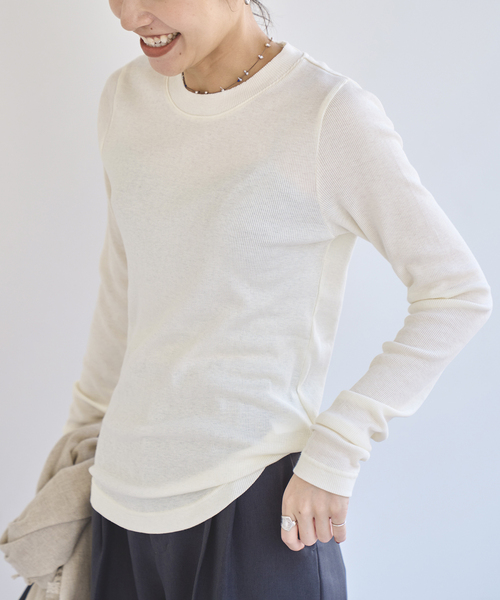 EMILY WEEK(エミリーウィーク)の「《追加》コットンカシミヤテレコクループルオーバー(Tシャツ/カットソー・レディース・ブラウン/オートミール/イエロー・FREE)」の10枚目の写真