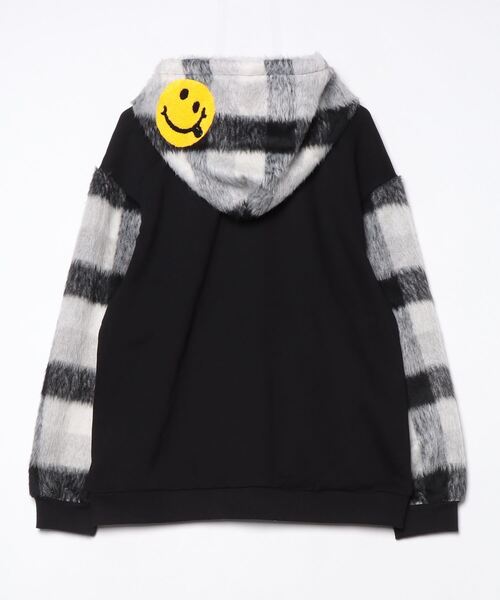 STUD MUFFIN（スタッドマフィン）の「STUD MUFFIN/スタッドマフィン/裏毛パイル&シャギーチェック サガラパッチワーク ビックジップワイドパーカー（パーカー・メンズ・ホワイト/ブラック・3/2/4）」の6枚目の写真