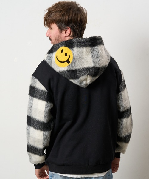 STUD MUFFIN（スタッドマフィン）の「STUD MUFFIN/スタッドマフィン/裏毛パイル&シャギーチェック サガラパッチワーク ビックジップワイドパーカー（パーカー・メンズ・ホワイト/ブラック・3/2/4）」の12枚目の写真