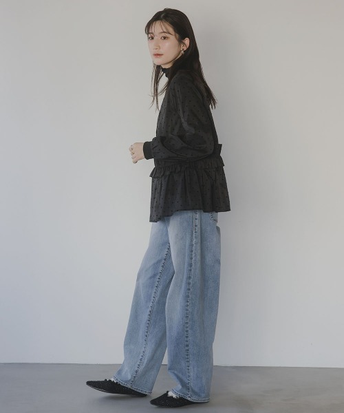 slattgir(スラットジール)の「高身長 シアードットフロッキーブラウス(トールサイズ)Essenave(シャツ/ブラウス・レディース・ブラック/ダークブラウン・TM/TL/TLL/T3L/T4L/T5L)」の17枚目の写真