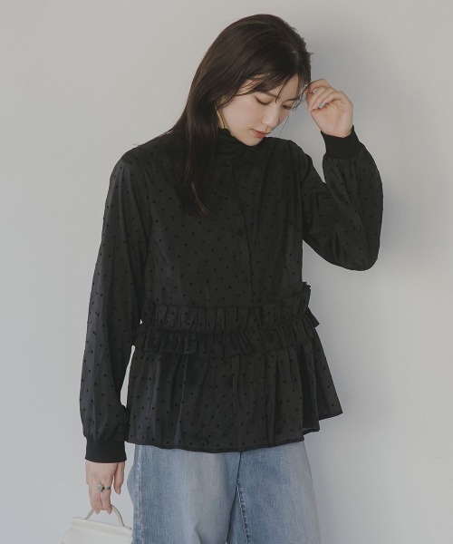 slattgir(スラットジール)の「高身長 シアードットフロッキーブラウス(トールサイズ)Essenave(シャツ/ブラウス・レディース・ブラック/ダークブラウン・TM/TL/TLL/T3L/T4L/T5L)」の19枚目の写真