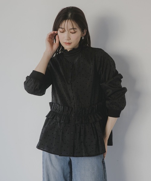 slattgir(スラットジール)の「高身長 シアードットフロッキーブラウス(トールサイズ)Essenave(シャツ/ブラウス・レディース・ブラック/ダークブラウン・TM/TL/TLL/T3L/T4L/T5L)」の20枚目の写真