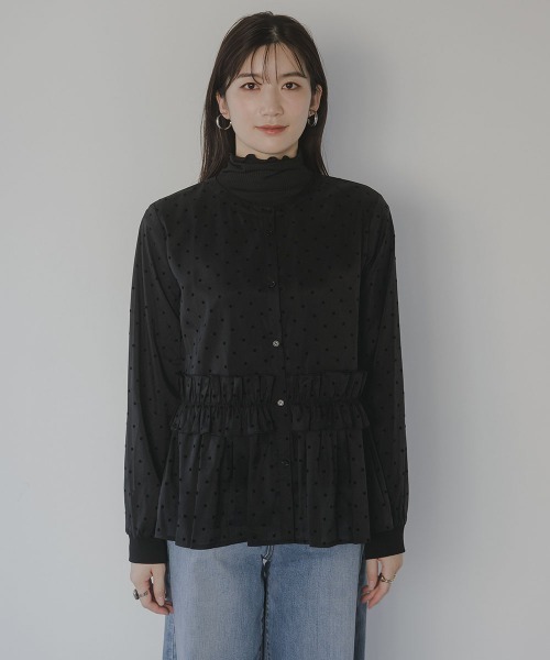 slattgir(スラットジール)の「高身長 シアードットフロッキーブラウス(トールサイズ)Essenave(シャツ/ブラウス・レディース・ブラック/ダークブラウン・TM/TL/TLL/T3L/T4L/T5L)」の6枚目の写真