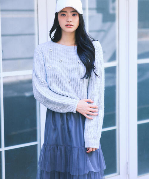 PROPORTION BODY DRESSING(プロポーションボディドレッシング)の「ビジュー付畔ニット / 1215270126(ニット/セーター・レディース・グレー系その他/ホワイト系その他/ブルー・FREE)」の3枚目の写真