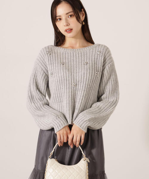 PROPORTION BODY DRESSING(プロポーションボディドレッシング)の「ビジュー付畔ニット / 1215270126(ニット/セーター・レディース・グレー系その他/ホワイト系その他/ブルー・FREE)」の7枚目の写真