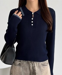 callautia（カラウティア）の「配色ポロ衿シアーニット（ニット/セーター）」