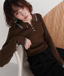 callautia（カラウティア）の「配色ポロ衿シアーニット（ニット/セーター）」