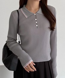 callautia（カラウティア）の「配色ポロ衿シアーニット（ニット/セーター）」