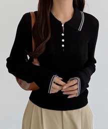 callautia（カラウティア）の「配色ポロ衿シアーニット（ニット/セーター）」