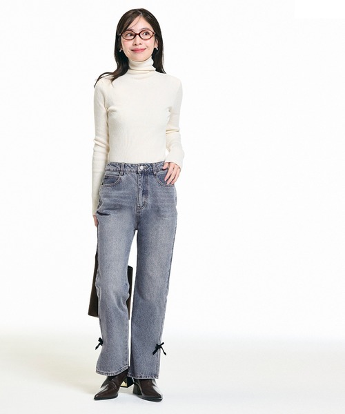 coca（coca）（コカ）の「ベロアリボンデニム（デニムパンツ・レディース・ライトブルー・L/M/S）」の5枚目の写真